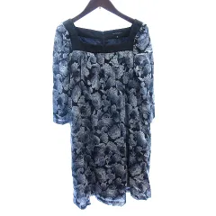 ジルスチュアート JILL STUART ワンピース ひざ丈 スクエアネック 花柄 七分袖 2 M 黒 ブラック /AU