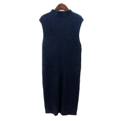 マーキュリーデュオ MERCURYDUO ワンピース ニット ミモレ ロング ハイネック ノースリーブ F 紺 ネイビー /MN