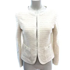 エニィスィス エニシス anySiS ノーカラージャケット ツイード ボーダー 総裏地 2 M アイボリー 白 ホワイト /AU