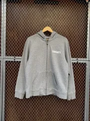 Carhartt カーハート ロゴ ヴィンテージ ライトグレー フードジップアップ ジャケット L