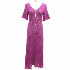 リリーブラウン Lily Brown ワンピース ロング Vネック 総レース 半袖 F ピンク /YK