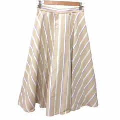 ナチュラルビューティーベーシック NATURAL BEAUTY BASIC フレアスカート ミモレ ロング ストライプ XS ベージュ 白 ホワイト 紫 パープル /YK