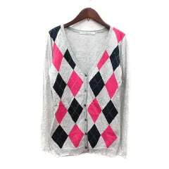 スピック&スパン Spick&Span カーディガン ニット アーガイル柄 グレー /MN