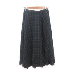 レルビエ LHELBIE フレアスカート ロング チェック M 紺 ネイビー 茶 ブラウン ベージュ /MS