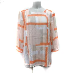 ロートレアモン LAUTREAMONT シフォンブラウス シアー 七分袖 総柄 38 M 白 ホワイト オレンジ /YI