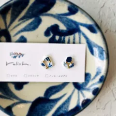 【再販】シー陶器 金継ぎ 輪っか ピアス ノンホールピアス イヤリング 陶器 ブルー 青 紺 ネイビー ホワイト 白 ゴールド 金 個性的 個性派 ギフト プレゼント 贈り物 誕生日 母の日
