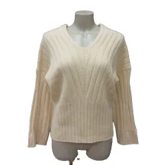 ユアーズ ur's ニット セーター Vネック 長袖 L 白 アイボリー /MS