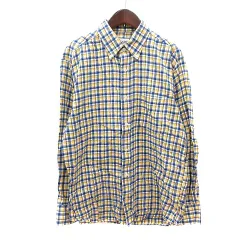 ネルシャツ ボタンダウン チェック 長袖 L 黄色 イエロー 紺 ネイビー /MN