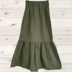 A1129 ロデオクラウンズ RODEOCROWNS ロングスカート フレア (F) カーキ 無地 綿/コットン