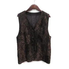 レリアン Leilian ベスト 前開き 総裏地 9 M 茶 ブラウン /YI
