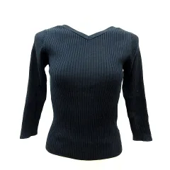 トランテアン ソン ドゥ モード 31 Sons de mode ニット カットソー Vネック 長袖 切替 リブ リボン 36 S 黒 ブラック /MN