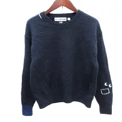 ユニクロ UNIQLO アニヤハインドマーチ ANYA HINDMARCH ニット セーター クルーネック 刺繍 ウール 長袖 M 紺 ネイビー /AU