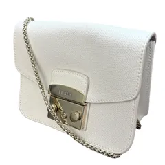 美品 フルラ FURLA チェーン ショルダーバッグ ミニ メトロポリス レザー 斜め掛け ポシェット アクセサリーポーチ ホワイト 白