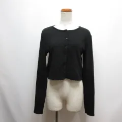 ザラ ZARA 長袖 クロップド リブ カーディガン L 黒 ブラック ストレッチ タグ付き