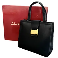 美品 サルヴァトーレ フェラガモ Salvatore Ferragamo ハンドバッグ トートバッグ トップハンドル ヴァラ レザー ブラック ゴールド