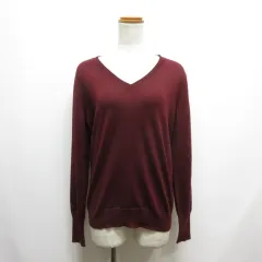 ユニクロ UNIQLO 美品 エクストラファイン メリノ Vネック ニット セーター L ボルドー