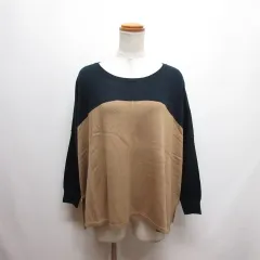 アースミュージック&エコロジー EARTH MUSIC & ECOLOGY 長袖 ワイド ニット カットソー F ネイビー×ベージュ バイカラー