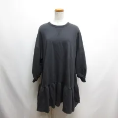 エイチ&エム H&M 美品 ボリュームスリーブ スウェット ワンピース L チャコール 長袖 ティアード