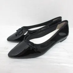 ランダ RANDA バレエ シューズ フラット パンプス リボン エナメル 22cm 黒 ブラック ポインテッドトゥ 靴 箱付き