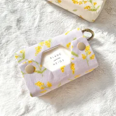 ハンドメイド ポケットティッシュケース カラビナ付き ミモザ