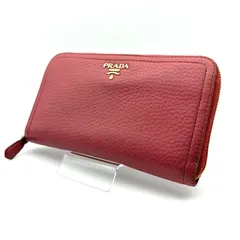 【 美品 】PRADA　プラダ　ラウンドジップ　長財布　レザー　レッド
