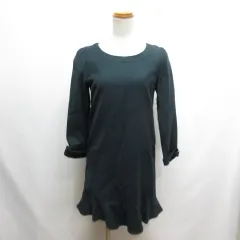 ナチュラルビューティーベーシック NATURAL BEAUTY BASIC 七分袖 ウール混 ワンピース M 深緑 ダークグリーン 裏地付き