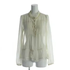 フランシュリッペ franche lippee シャツ ブラウス カットソー M ベージュ スタンドカラー プリーツ 長袖 /LP ■GY58