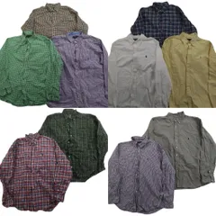 古着卸 まとめ売り ラルフローレン 長袖シャツ 10枚セット (メンズ 2XL ) ギンガム チェック ボタンダウン 中古 古着 ND6086