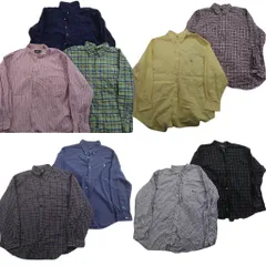 古着卸 まとめ売り ラルフローレン 長袖シャツ 9枚セット (メンズ 3XL /4XL ) ストライプ チェック ポロジーンズ 中古 古着 ND6085