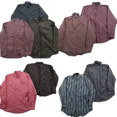 古着卸 まとめ売り チャップス CHAPS 長袖シャツ 9枚セット (メンズ XL ) ストライプ ギンガム チェック ボタンダウン 中古 古着 ND6082