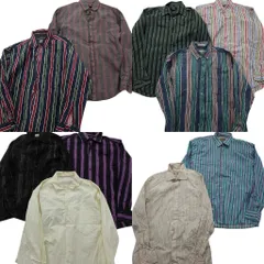 古着卸 まとめ売り ストライプ柄 長袖シャツ 10枚セット (メンズ M ) ボタンダウン マルチストライプ 中古 古着 ND6139