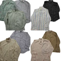 古着卸 まとめ売り ストライプ柄 長袖シャツ 9枚セット (メンズ M ) ペンシルストライプ ボタンダウン 中古 古着 ND6138