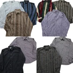古着卸 まとめ売り ストライプ柄 長袖シャツ 10枚セット (メンズ L ) ボタンダウン マルチストライプ ノーカラー 中古 古着 ND6134