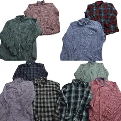 古着卸 まとめ売り チャップス CHAPS 長袖シャツ 10枚セット (メンズ XL ) ストライプ ギンガム チェック ボタンダウン 中古 古着 ND6216