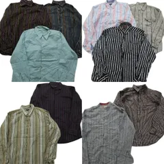 古着卸 まとめ売り ストライプ柄 長袖シャツ 10枚セット (メンズ L ) ノーカラー ボタンダウン マルチストライプ 中古 古着 ND6132