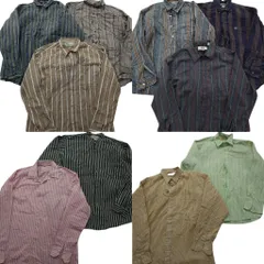 古着卸 まとめ売り ストライプ柄 長袖シャツ 10枚セット (メンズ L ) マルチストライプ ボタンダウン 中古 古着 ND6131