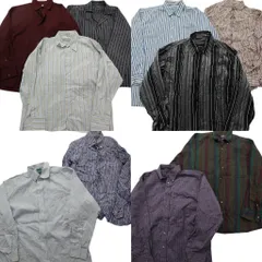 古着卸 まとめ売り ストライプ柄 長袖シャツ 10枚セット (メンズ L /XL ) ボタンダウン 開襟シャツ マルチストライプ 中古 古着 ND6130