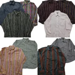 古着卸 まとめ売り ストライプ柄 長袖シャツ 10枚セット (メンズ XL ) マルチストライプ ボタンダウン 中古 古着 ND6129
