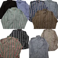 古着卸 まとめ売り ストライプ柄 長袖シャツ 10枚セット (メンズ XL ) ボタンダウン ノーカラー マルチストライプ 中古 古着 ND6128