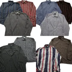 古着卸 まとめ売り ストライプ柄 長袖シャツ 10枚セット (メンズ XL /2XL /3XL ) オンブレ マルチストライプ ペンシル 中古 古着 ND6126