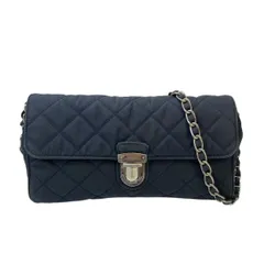 【値下げ】PRADA プラダ キルティング ナイロン チェーン ショルダーバッグ レディース ネイビー ポシェット【中古】