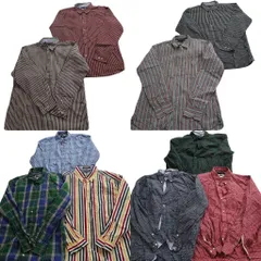 古着卸 まとめ売り トミーヒルフィガー 長袖シャツ 10枚セット (メンズ XL ) 80's-two-ply チェック マルチストライプ 中古 古着 ND6145