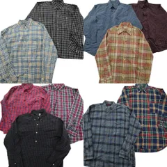 古着卸 まとめ売り チェック柄 長袖シャツ 10枚セット (メンズ L ) ボタンダウン ノーカラー ギンガム 中古 古着 ND6238