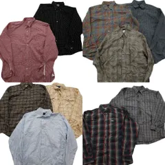 古着卸 まとめ売り チェック柄 長袖シャツ 10枚セット (メンズ L ) ダブルフラップ ボタンダウン 中古 古着 ND6237