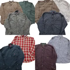 古着卸 トミーヒルフィガー 長袖シャツ 10枚セット (メンズ L /XL ) フラッグタグ チェック ストライプ柄 ダブルフラップ 中古 古着 ND6174
