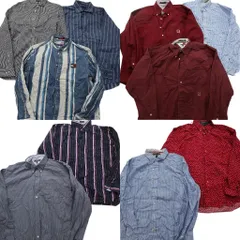 古着卸 まとめ売り トミーヒルフィガー 長袖シャツ 10枚セット (メンズ XL /2XL ) フラッグタグ ストライプ柄 ボタンダウン 中古 ND6172