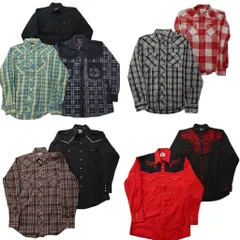 古着卸 まとめ売り ウエスタン 長袖シャツ 9枚セット (メンズ M ) ラングラー リーバイス バラ チェック 切り替えデザイン 中古古着 ND6195