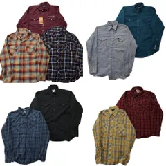 古着卸 まとめ売り ウエスタン 長袖シャツ 9枚セット (メンズ M /L ) ラングラー リーバイス チェック デッドストック 中古 古着 ND6194