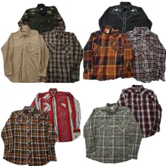 古着卸 まとめ売り ウエスタン 長袖シャツ 10枚セット (メンズ XL ) ラングラー リーバイス アメリカンイーグル 迷彩柄 中古 古着 ND6188