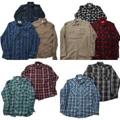 古着卸 まとめ売り ウエスタン 長袖シャツ 10枚セット (メンズ XL ) G-STAR ラングラー チェック ベージュ デニム 中古 古着 ND6186